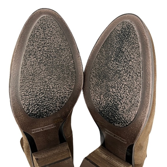 Vince Camuto Helyn Dark Tan Suede Stacked Heel Split Ankle Boots Size 8.5 - Picture 11 of 14